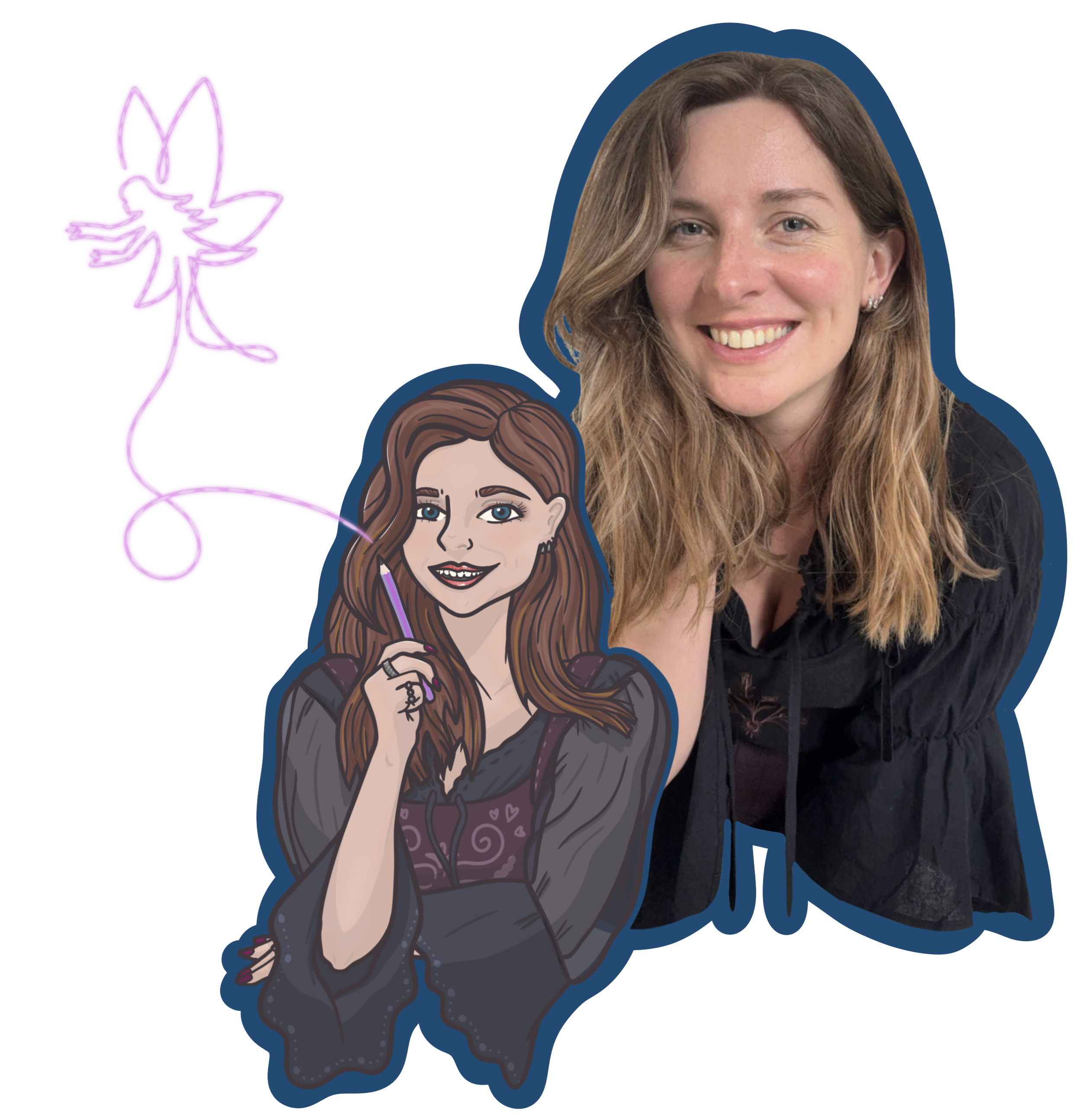 Laura, artist of Folk and Dreams, using a digital pen to draw magical dreamlike fantasy art.