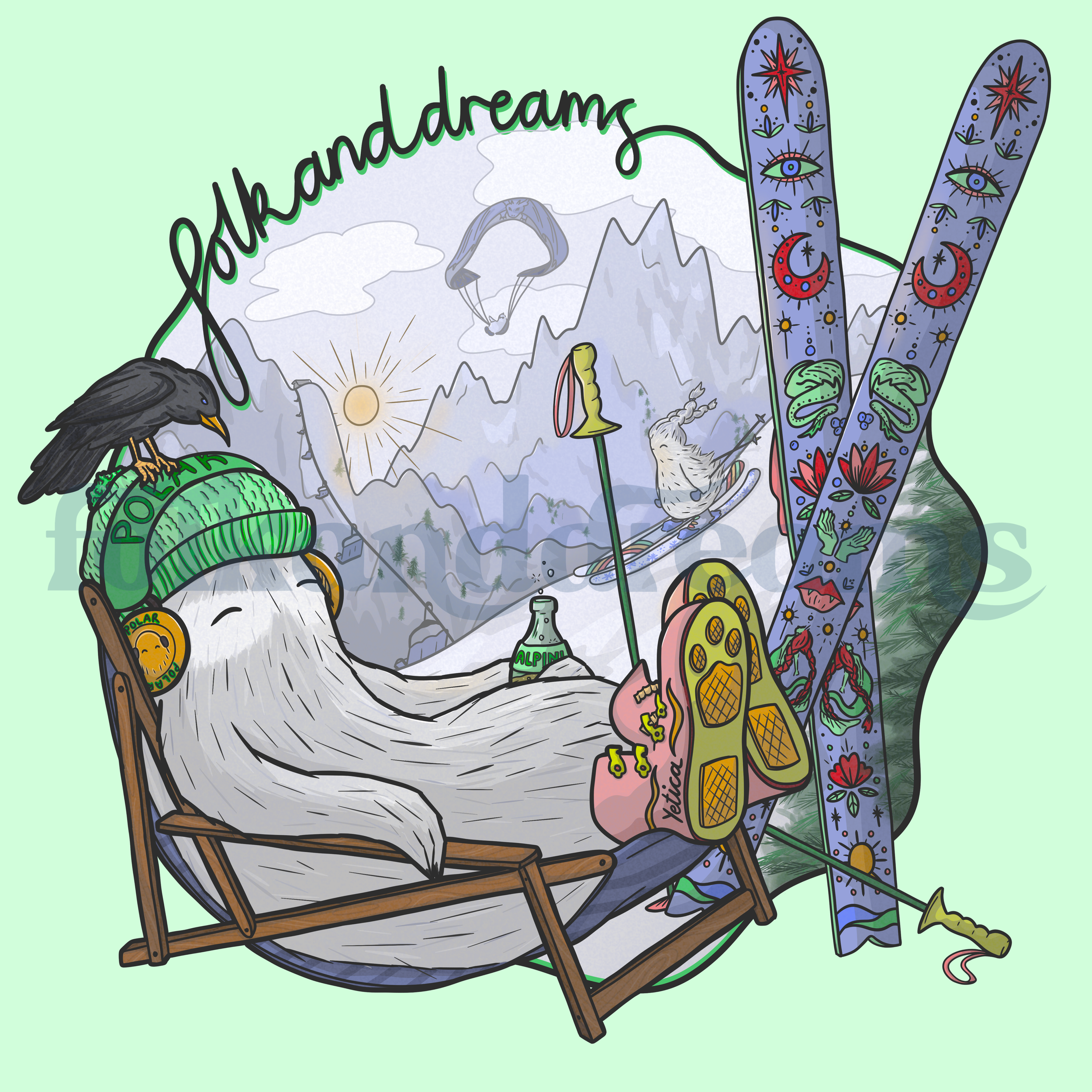 Yeti, abdominal snowman, Bigfoot artwork. Hand drawn in Derbyshire, UK. 