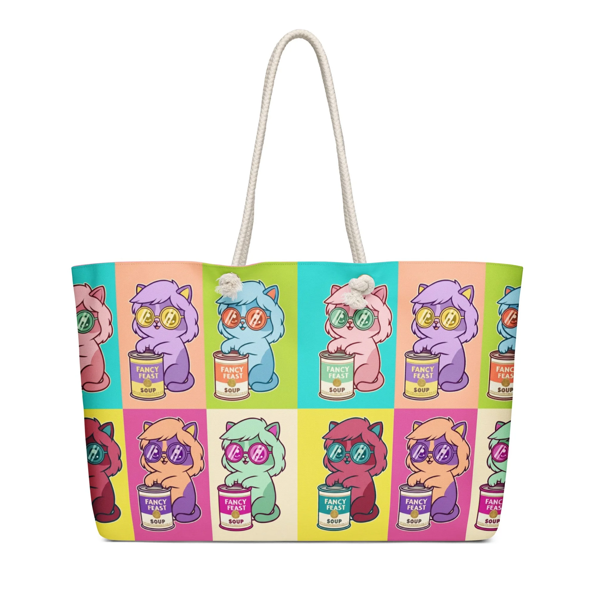 Art Friends™: Andy Purrhol "Cat Soup Cans Grid" Oversized weekender bag