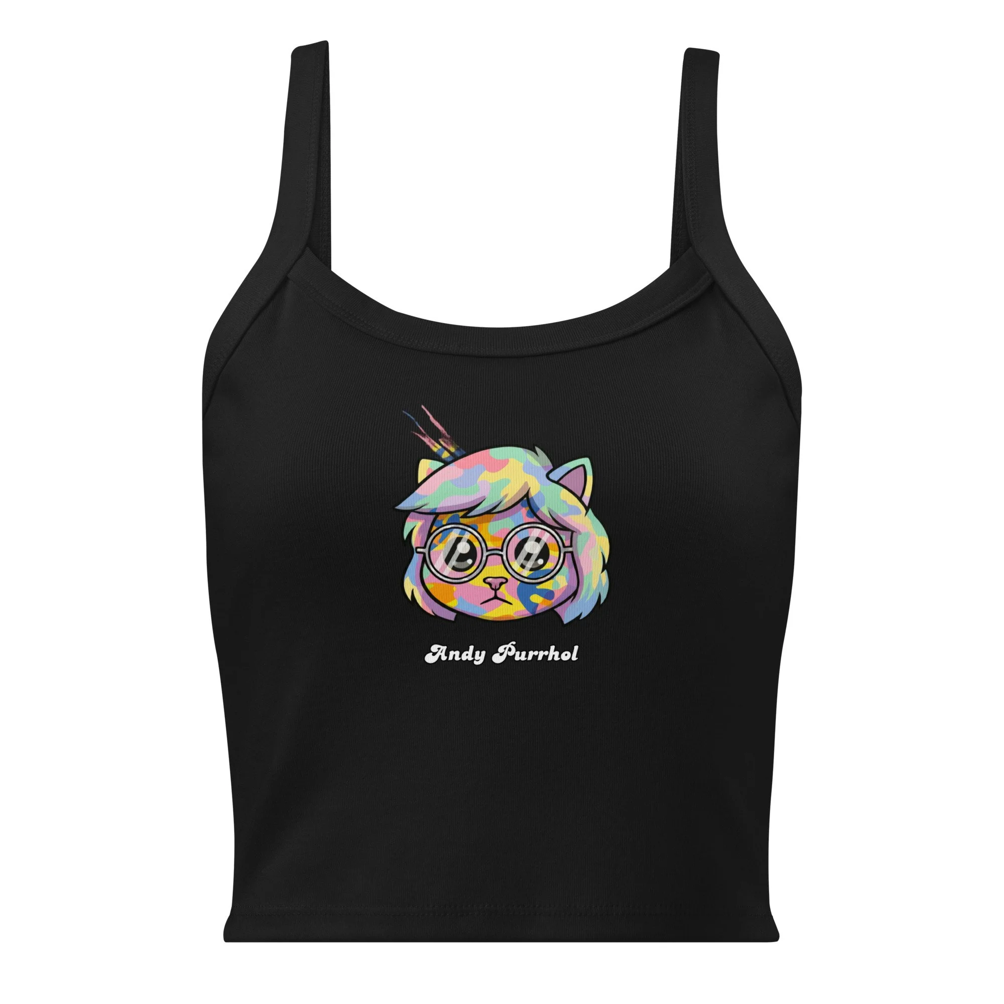 Art Friends™: Andy Purrhol "Technicolor Camo" Women's Micro-Rib Tank