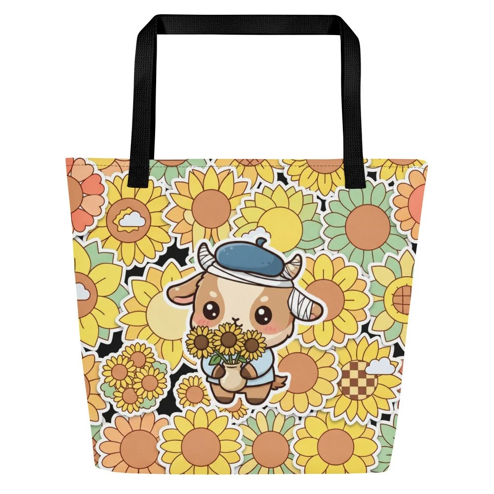 Art Friends™: Vincent van Goat "Infinite Sunflowers" Large Tote Bag
