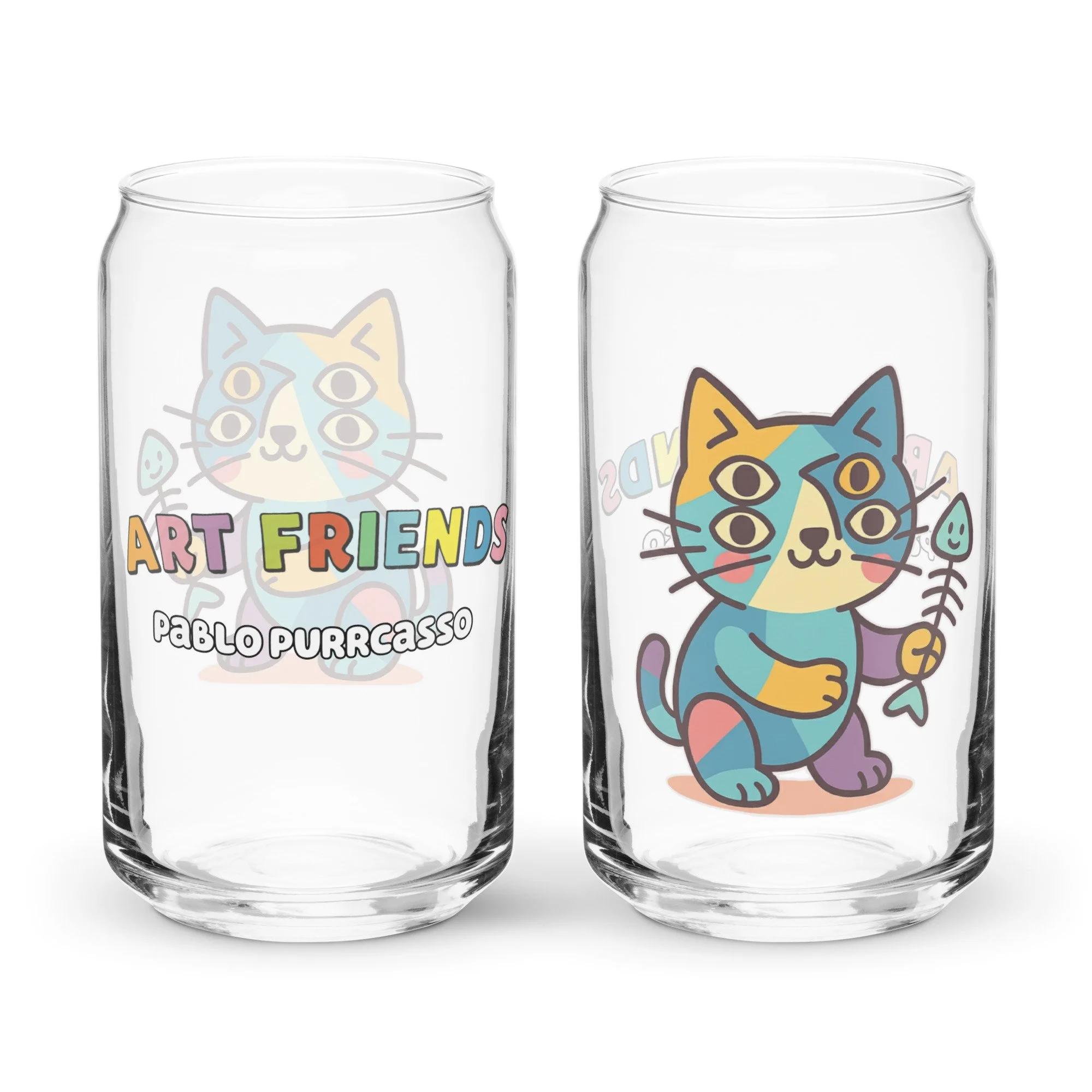 Art Friends™: Pablo Purrcasso "Cubist Kitty" Can-Shaped Glass