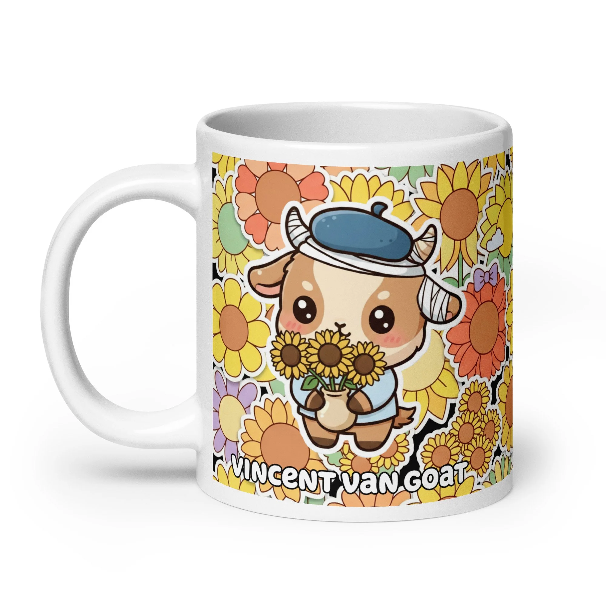Art Friends™: Vincent van Goat "Infinite Sunflowers" White Glossy Mug