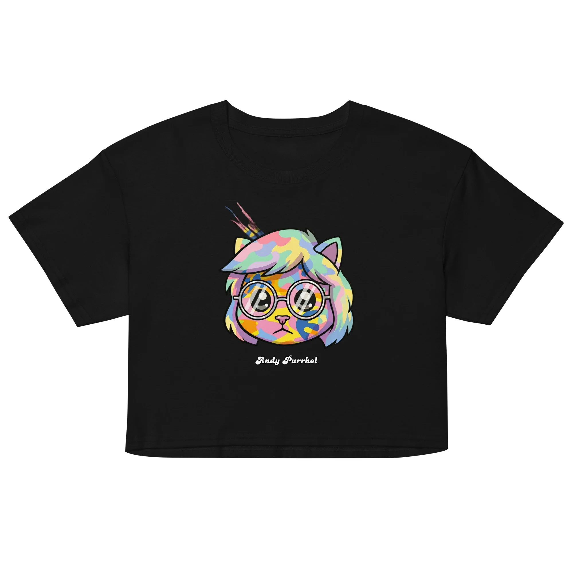 Art Friends™: Andy Purrhol "Technicolor Camo" Women's Crop Top