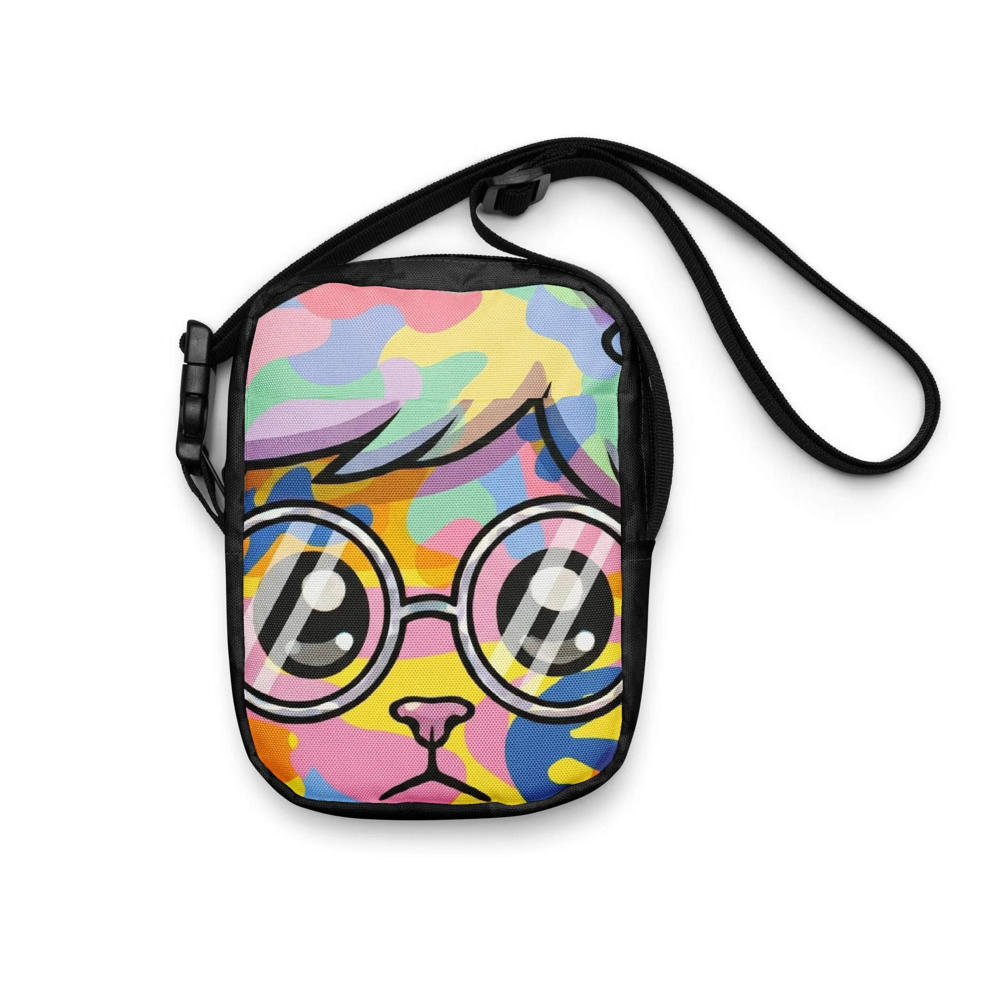 Art Friends™: Andy Purrhol "Technicolor Camo" Utility crossbody bag