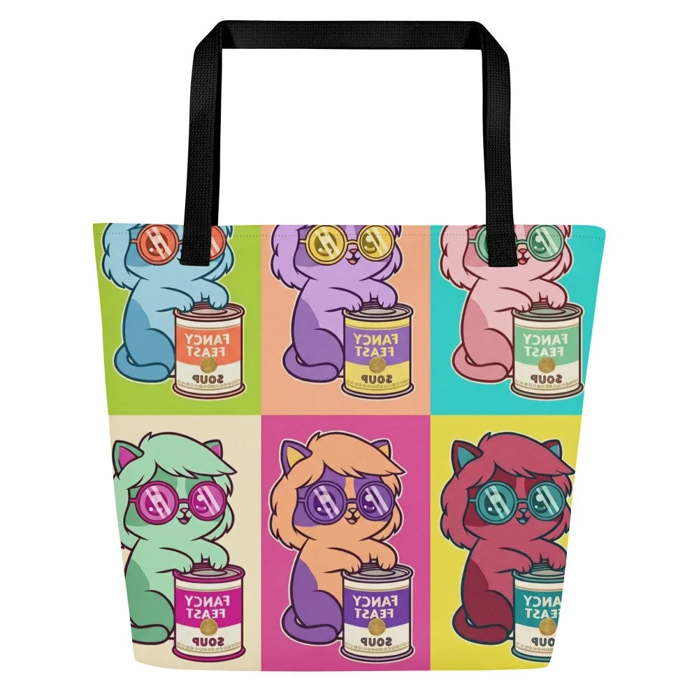 Art Friends™: Andy Purrhol "Retrospective" All-Over Print Large Tote Bag