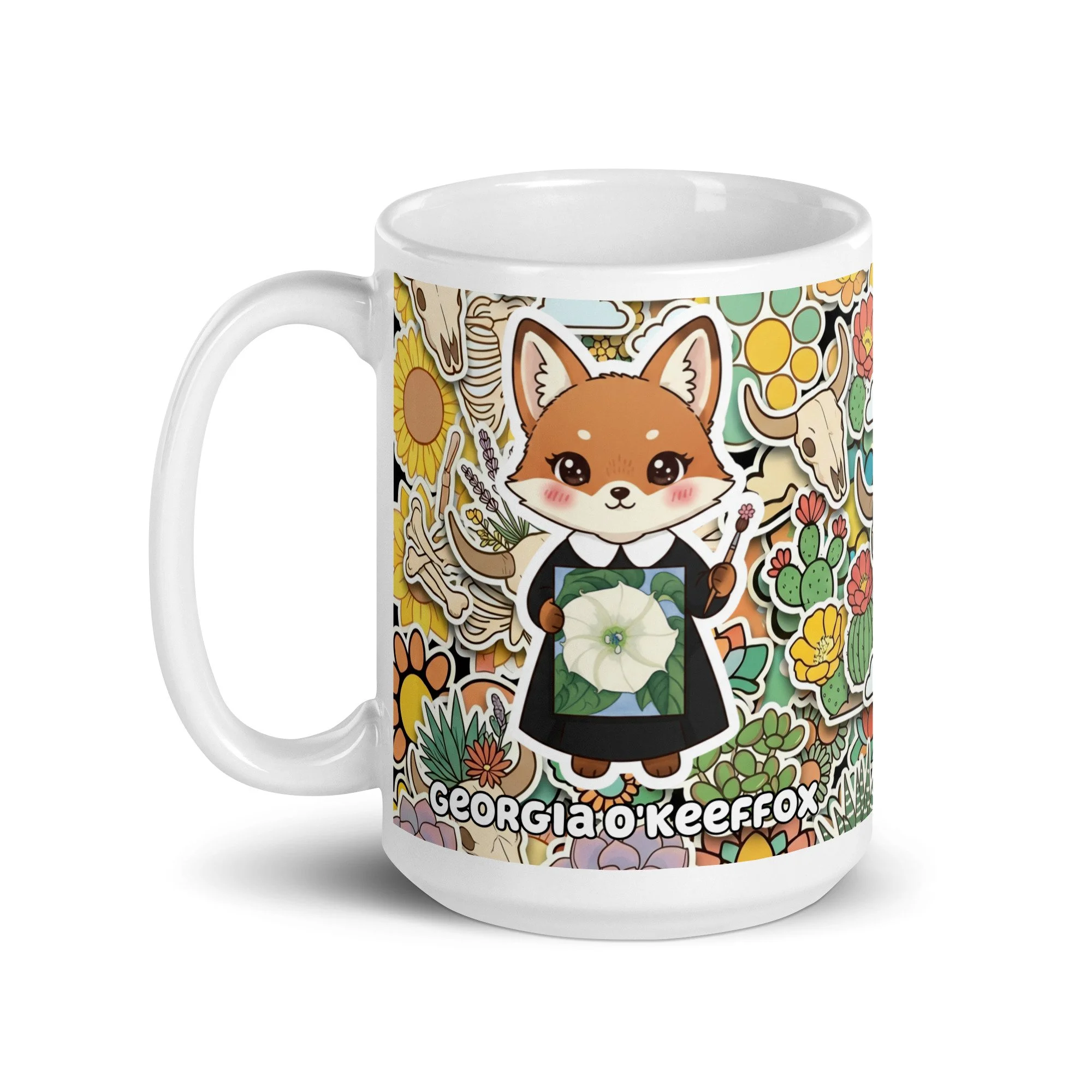 Art Friends™: Georgia O'Keeffox "Jimson Weed" White Glossy Mug