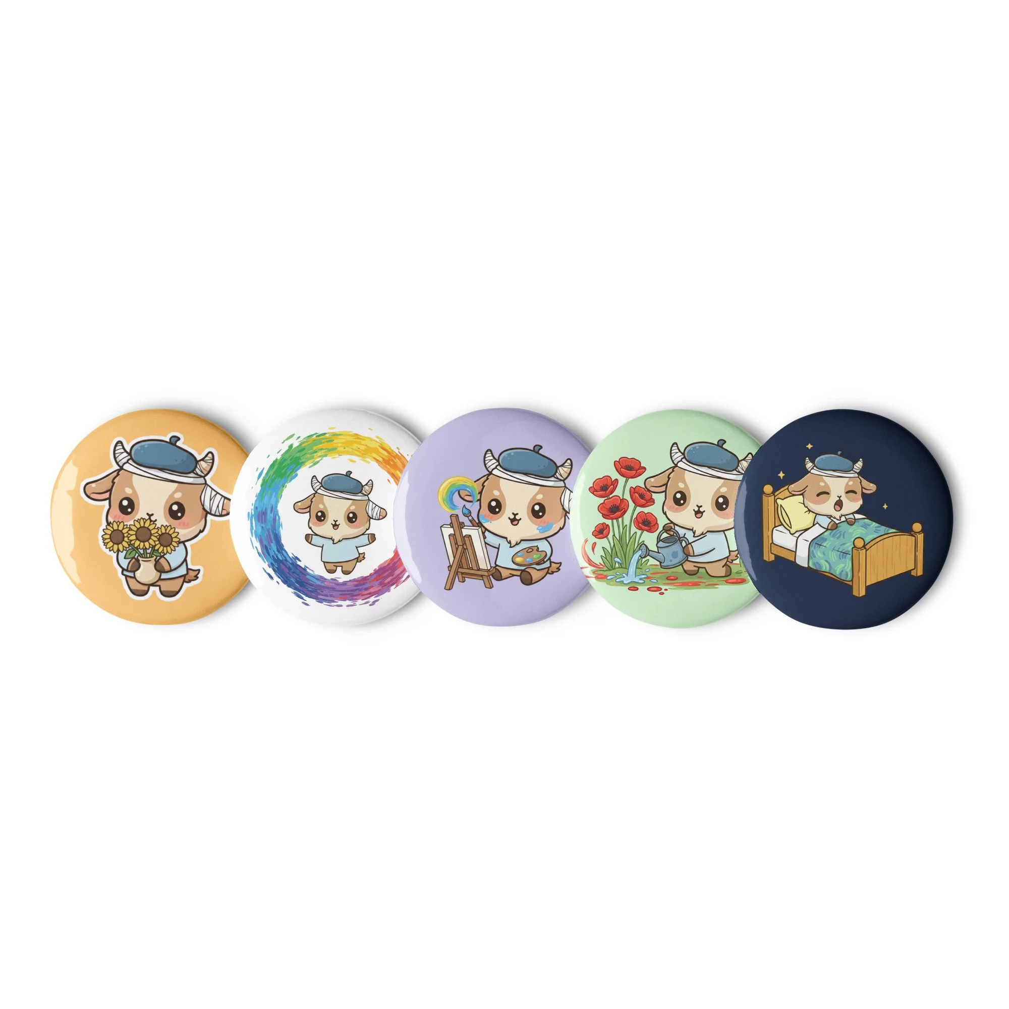 Art Friends™: The Vincent van Goat Retrospective Pin Button Set (5-Piece)