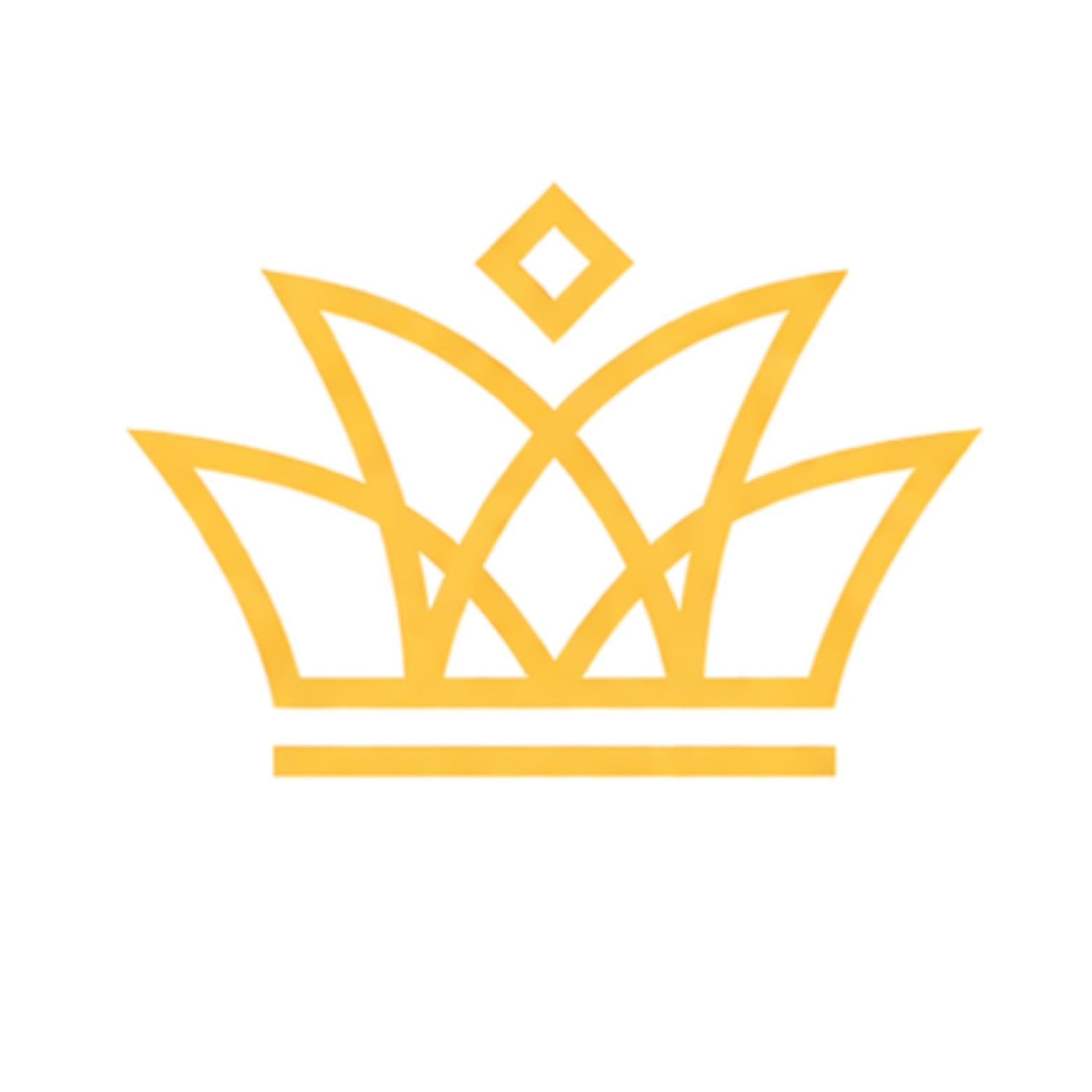 Golden crown logo with geometric shapes and diamond accents
