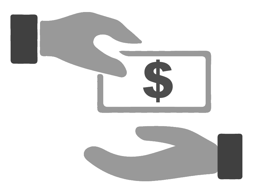 Two hands exchanging a dollar bill.