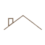 Simple black line drawing of a house with a pitched roof and chimney.