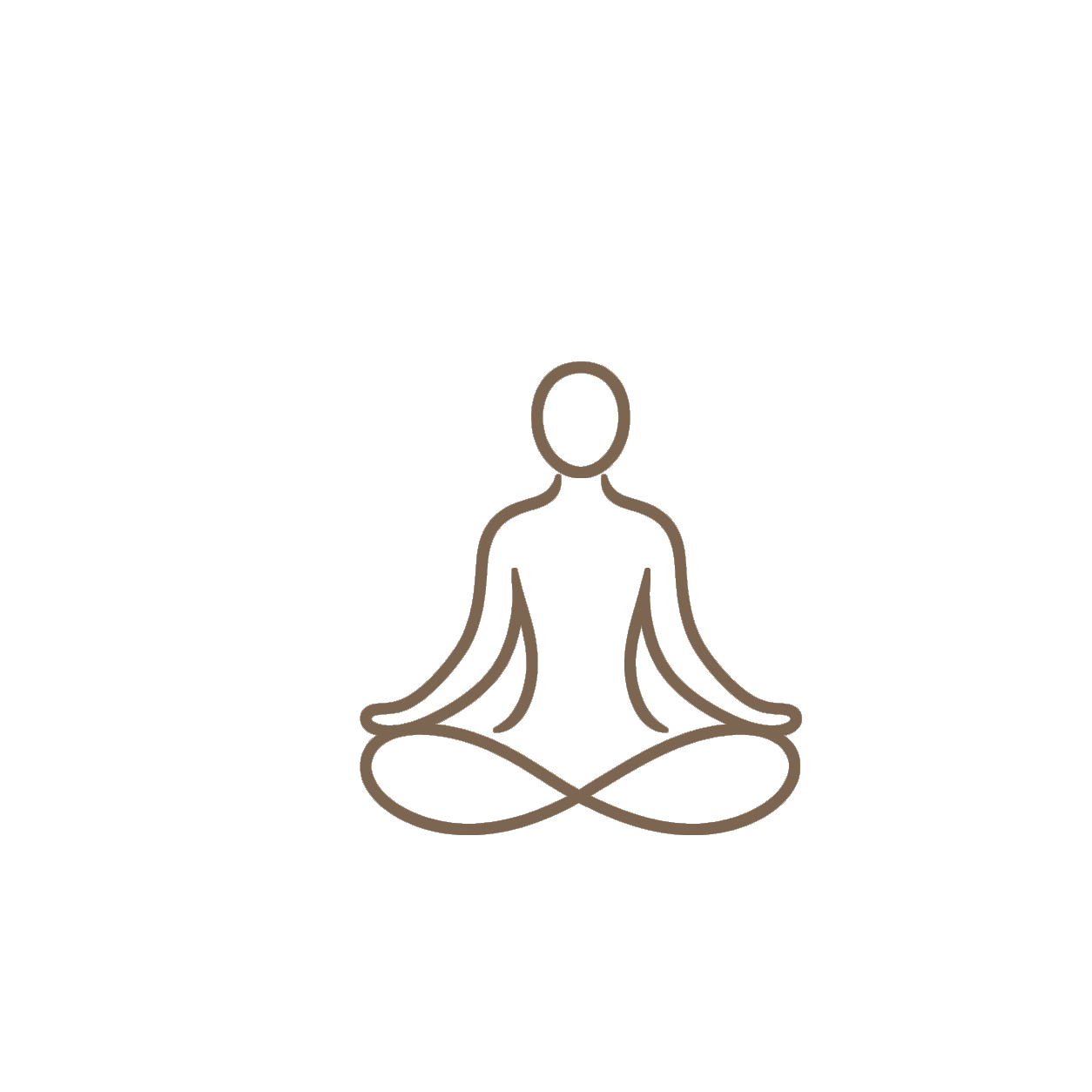 Minimalist line drawing of a person sitting in a meditative pose with legs crossed and hands resting on knees, symbolizing meditation or mindfulness.