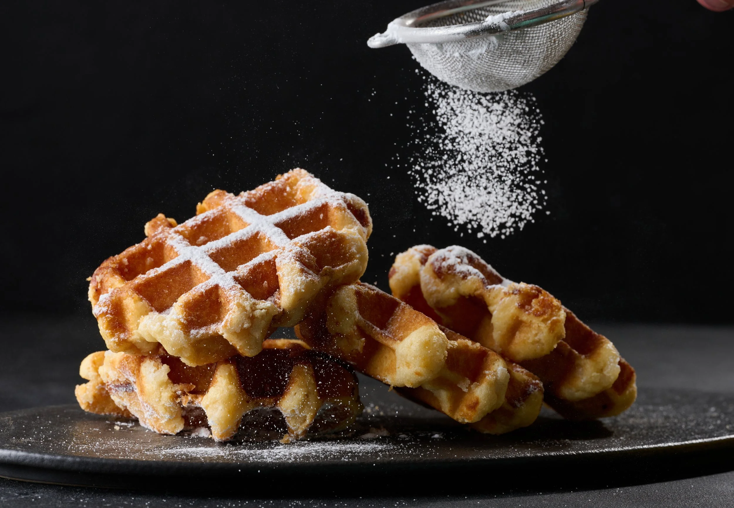 liege waffles with powdered sugar
