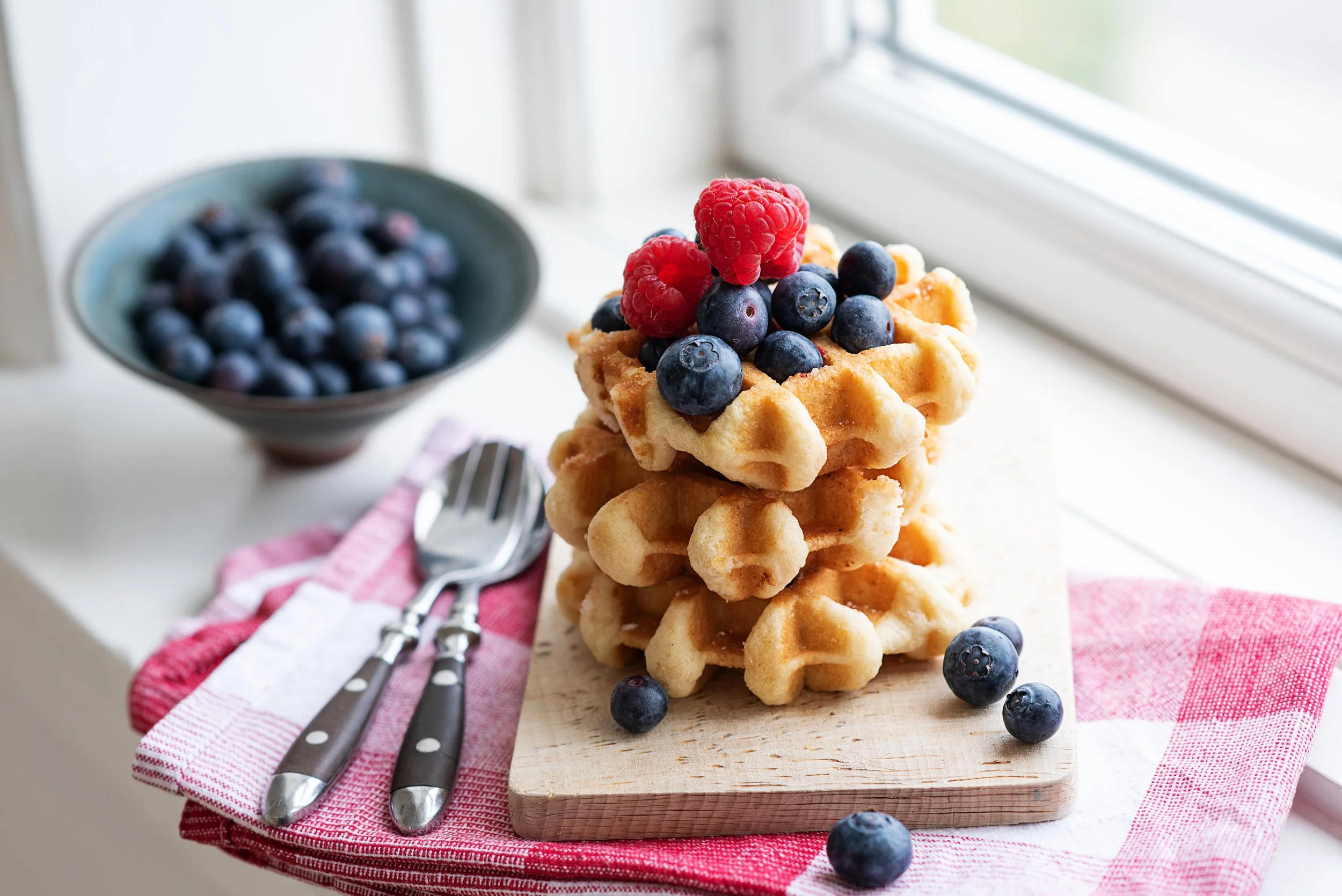 Liege waffles topped with fruit 