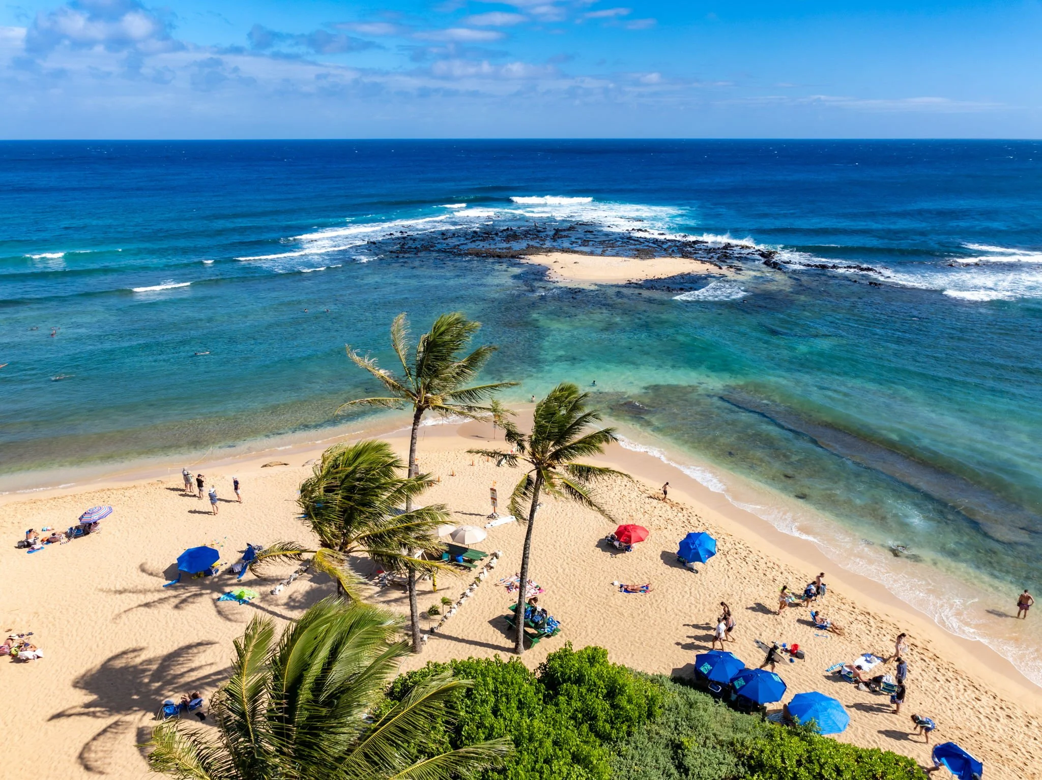 Aerial view of Poipu Beach and the south shore coastline