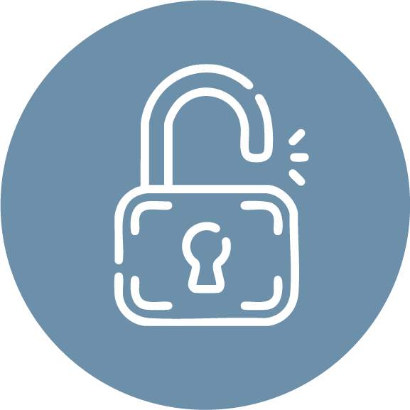 Icon of an unlocked padlock with a faucet spout on top, depicting security and water tap or faucet.