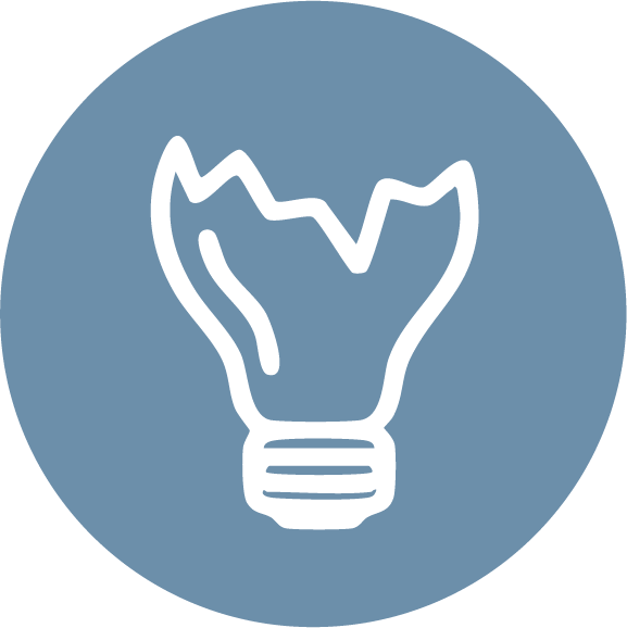 Lightbulb icon with a jagged filament design on a blue circular background. You experience creative blocks or have difficulty executing at the level you know you’re capable of