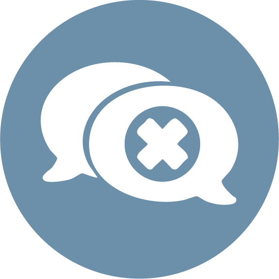 Chat bubbles with a cancel or delete symbol in the center, indicating message removal or error.