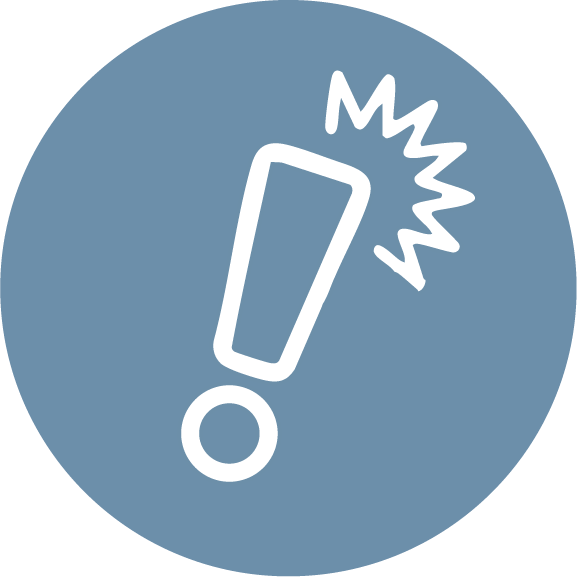 Alert icon with an exclamation mark and sound lines in a blue circle. Reactionary