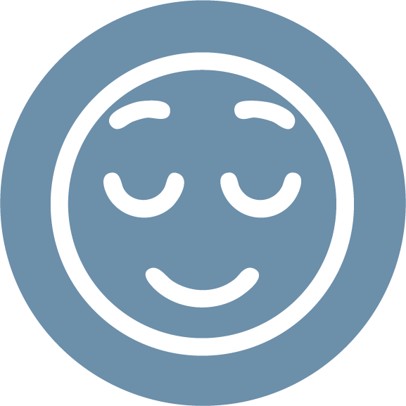 Round emoji face with closed eyes, arched eyebrows, and a gentle smile, indicating contentment or relaxation.