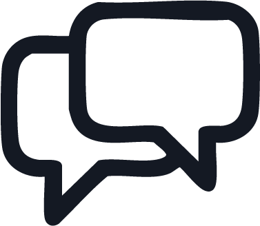 Two overlapping speech bubbles in a dark outline