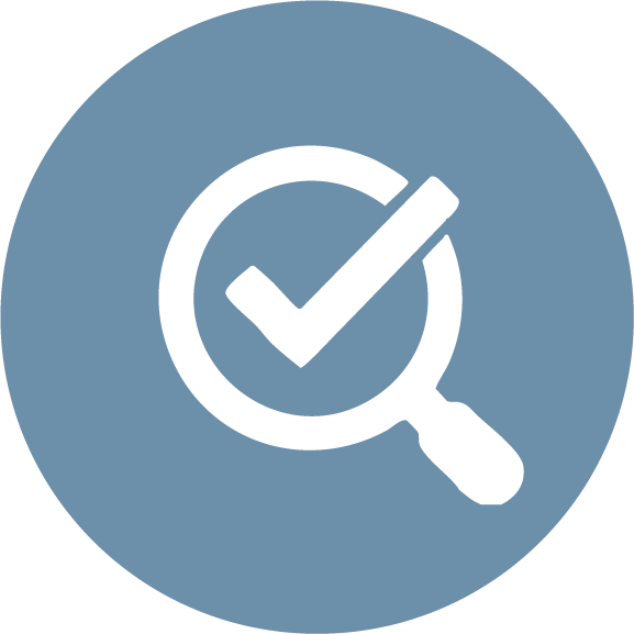 Magnifying glass with a checkmark inside, symbolizing verification or successful search.