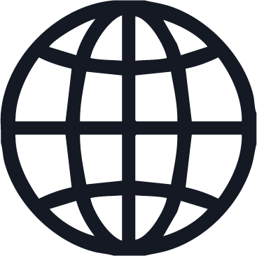 A black and white globe icon representing the internet or world wide web.