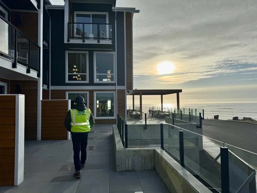 The sun sets on the final stages of construction.