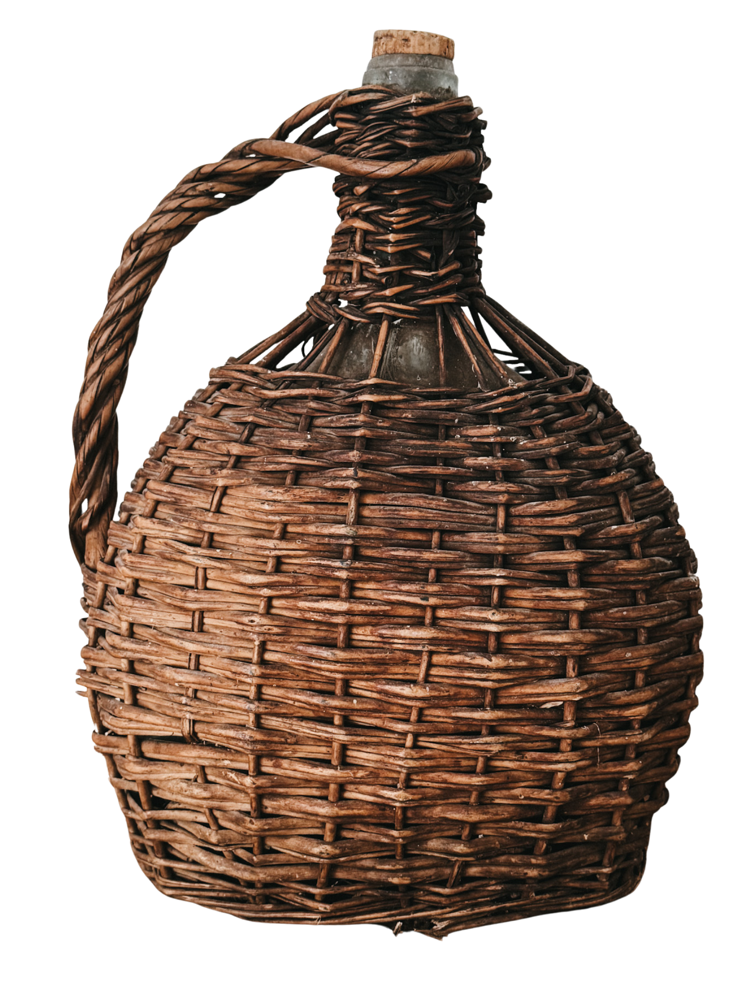 Vintage French Dark Wicker Demijohn