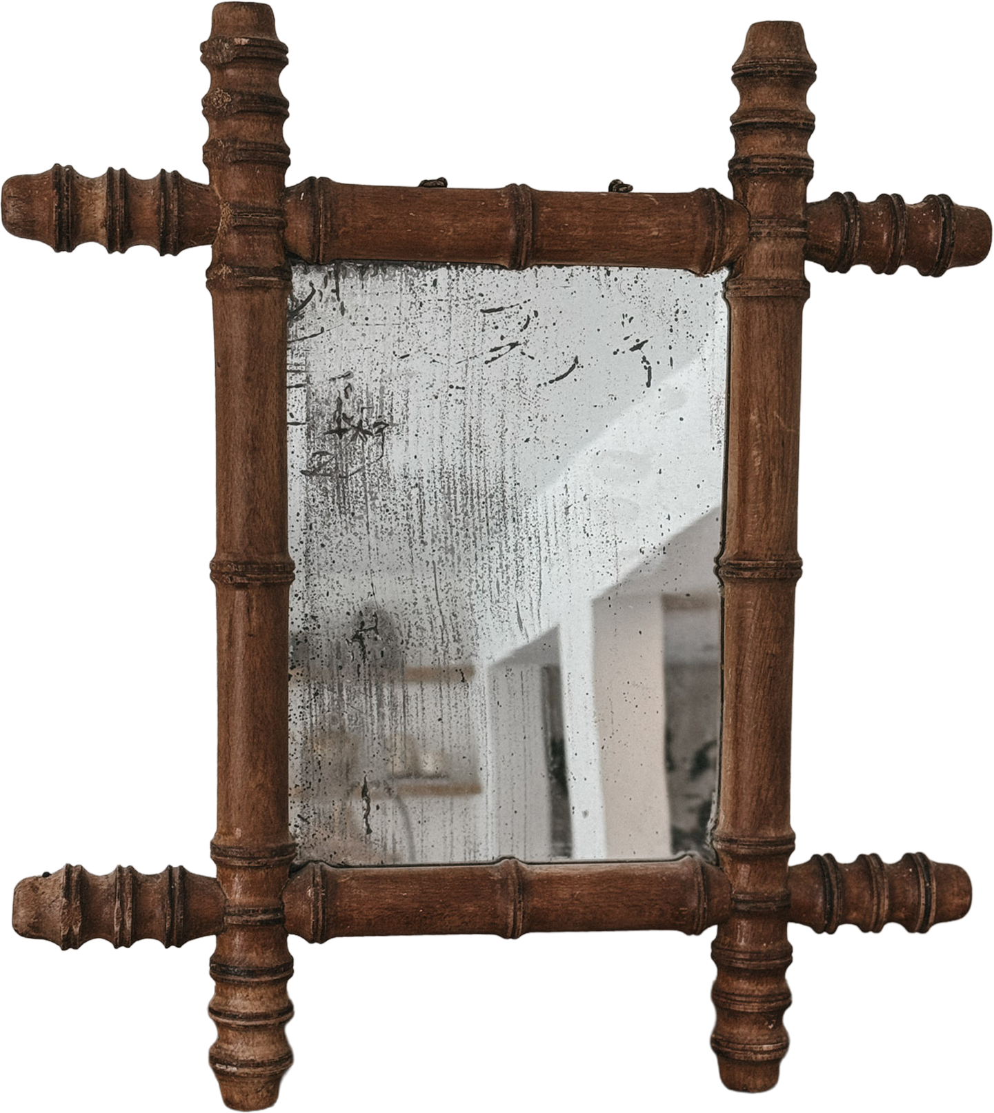 Antique French Faux Bamboo Mirror with Foxed Glass