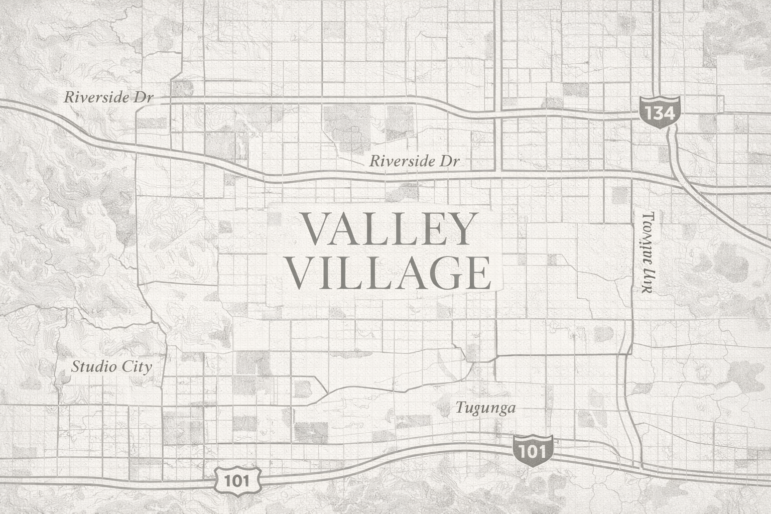 Valley Village neighborhood map in grayscale.png