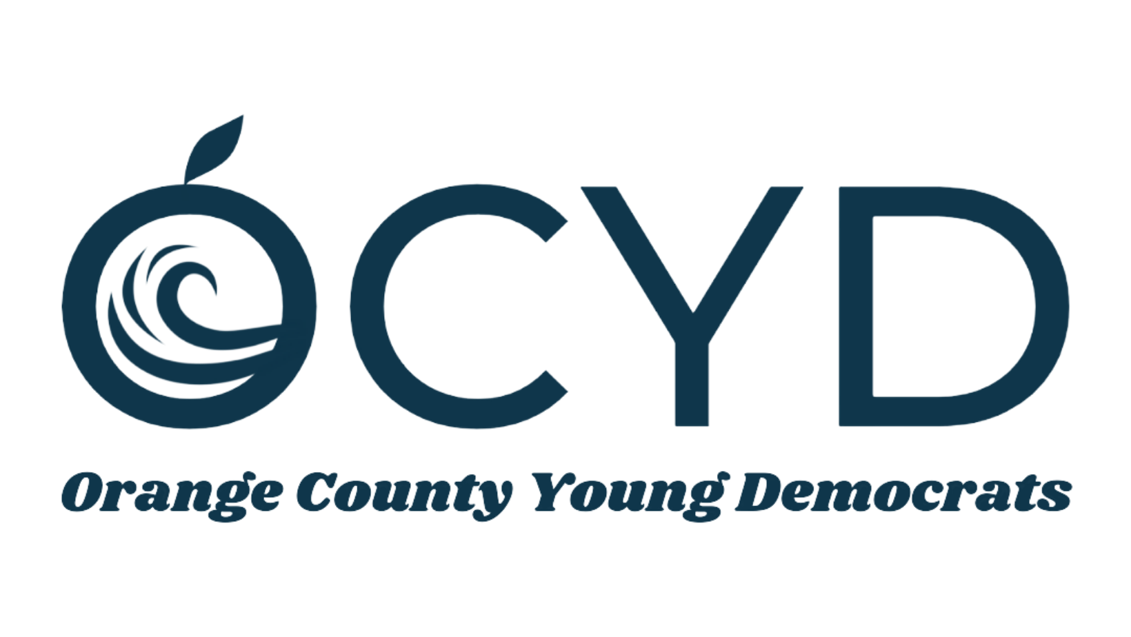 Logo for Orange County Young Democrats with a stylized swirl and leaf design next to the text 'OCYD' and the full name below.