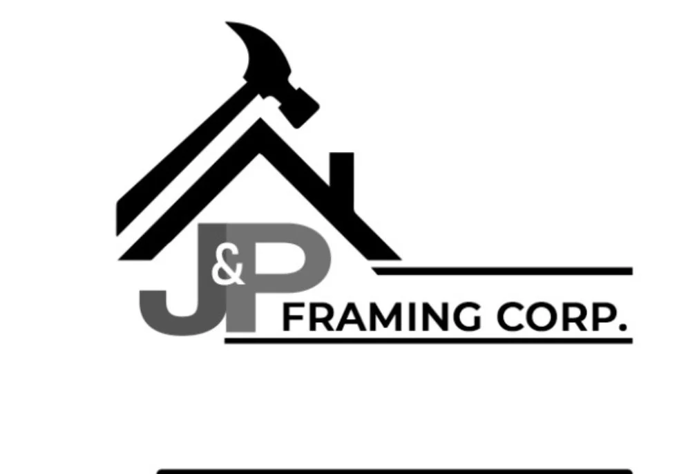 Logo of J&P Framing Corp. with a stylized house and hammer graphic.