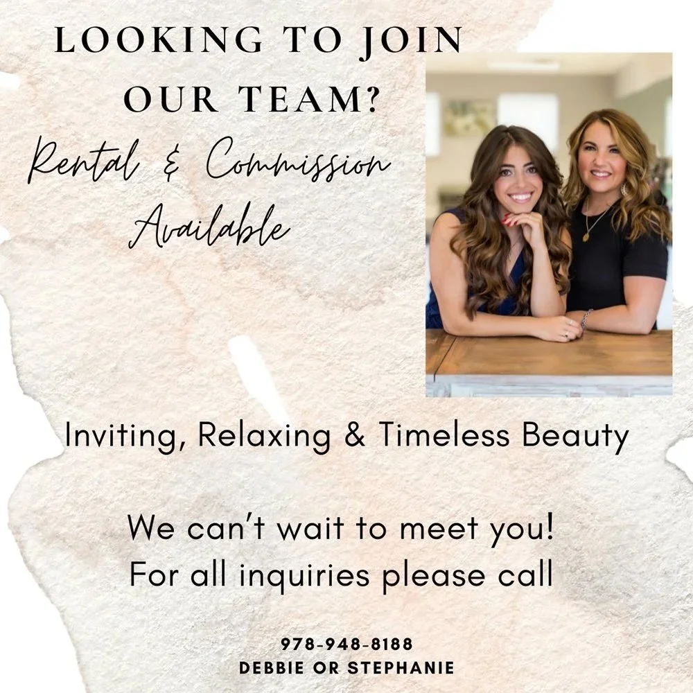 Advertising flyer with a photo of two women smiling, text about joining a team for rental and commission services, and contact information.