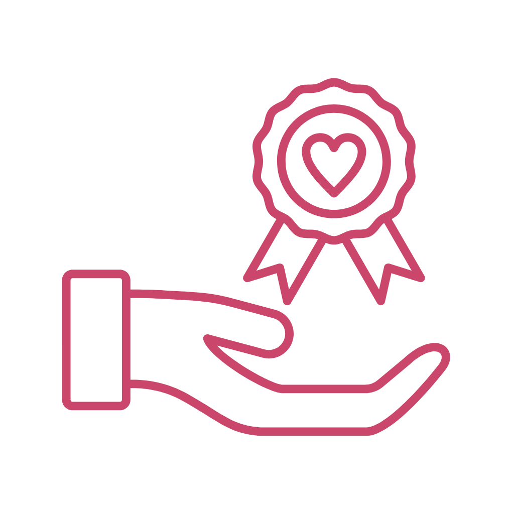 image of a pink hand open upward, with a pink ribbon award above it.