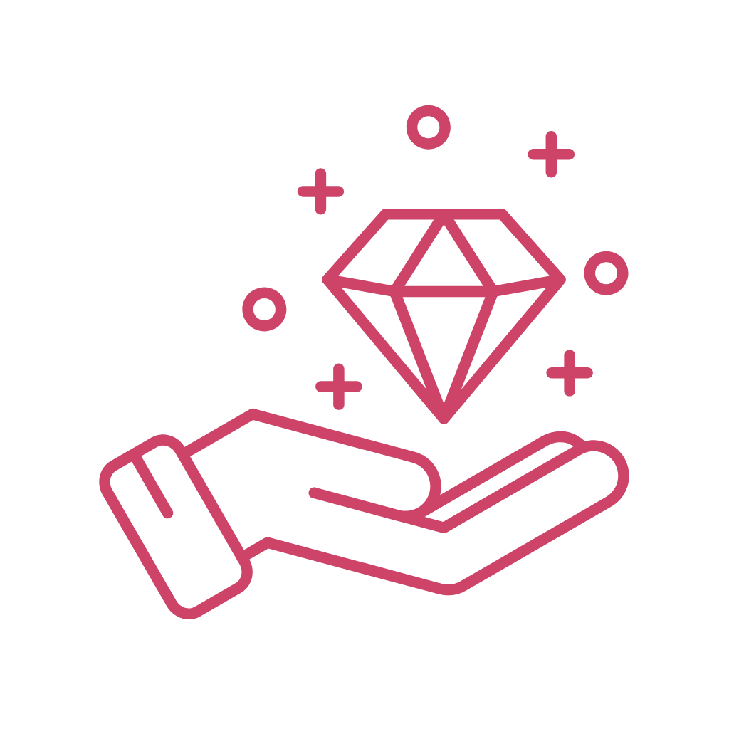 image of a pink hand open upward with a pink diamond right above it.