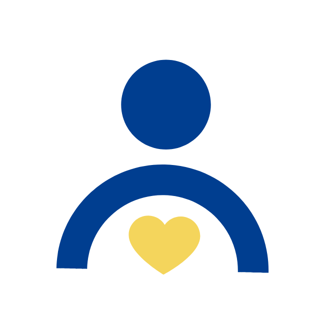 Icon of a person with a blue head and shoulders, and a yellow heart in the center of the chest.