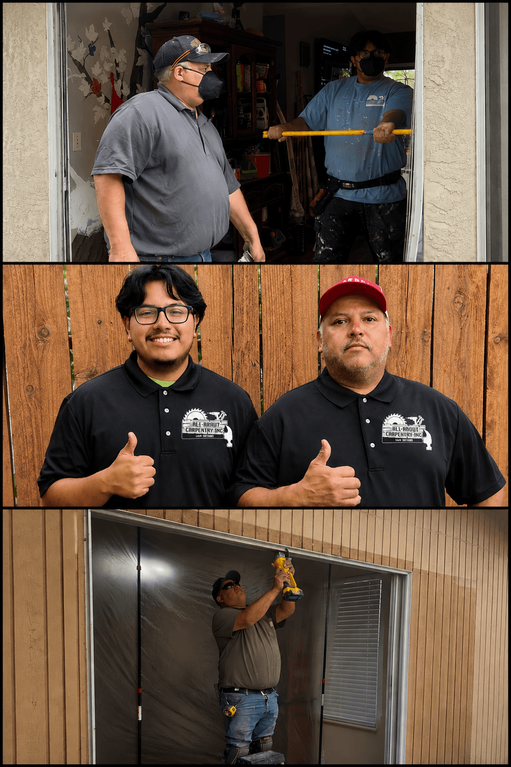 Oscar and the All About Carpentry Inc. team providing door installation, finish carpentry, and home remodeling services in Stockton, California.