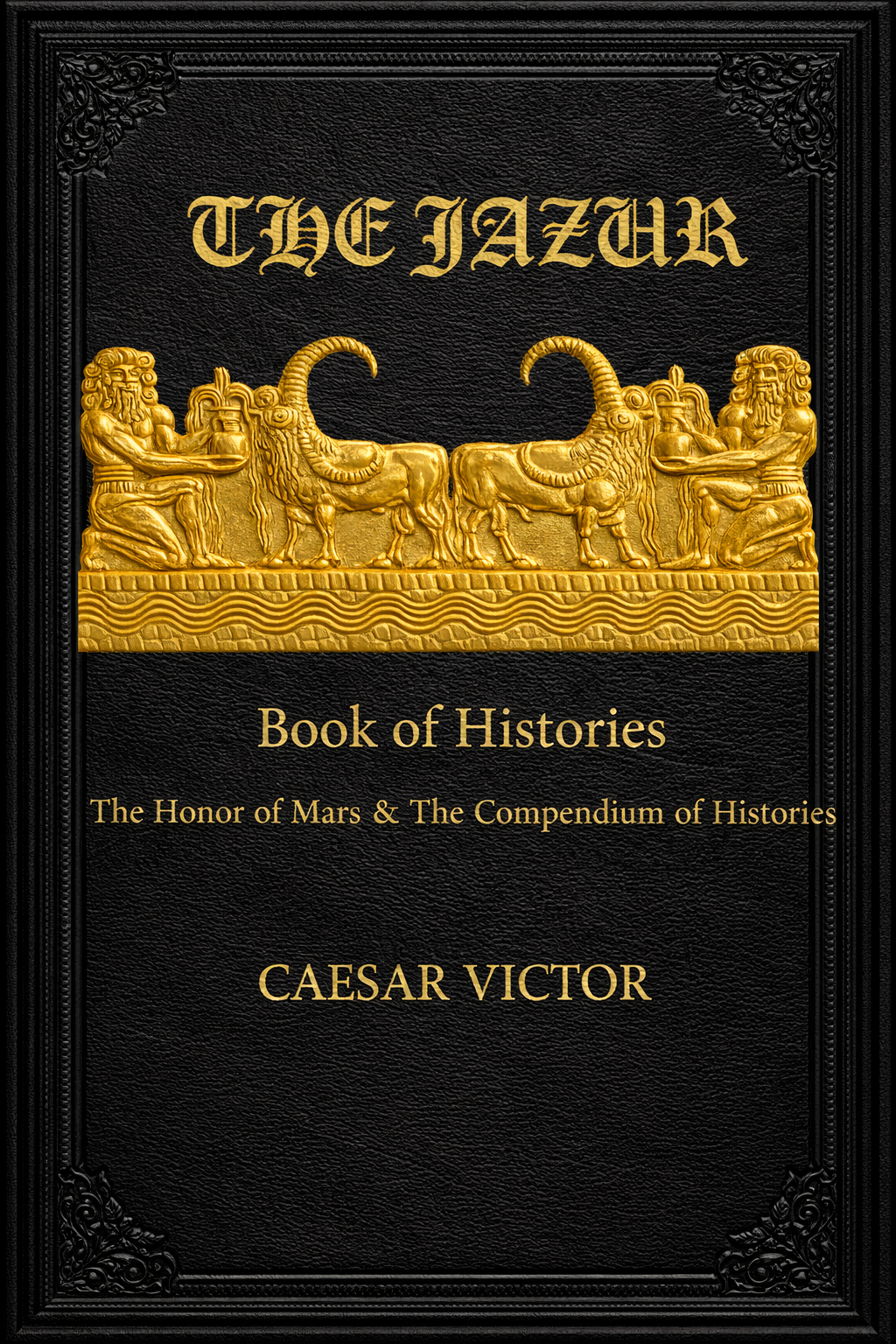 Cover of a book titled 'The History of Rome' by Caesar Victor, with gold embossed text and a gold relief sculpture of two seated men and two animals between them.