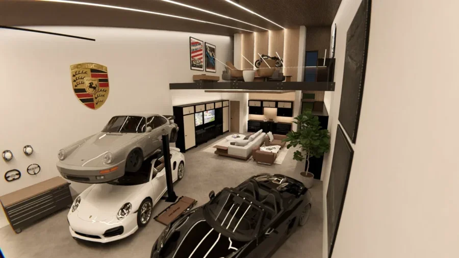 Garage lounge rendering by Garaza Design