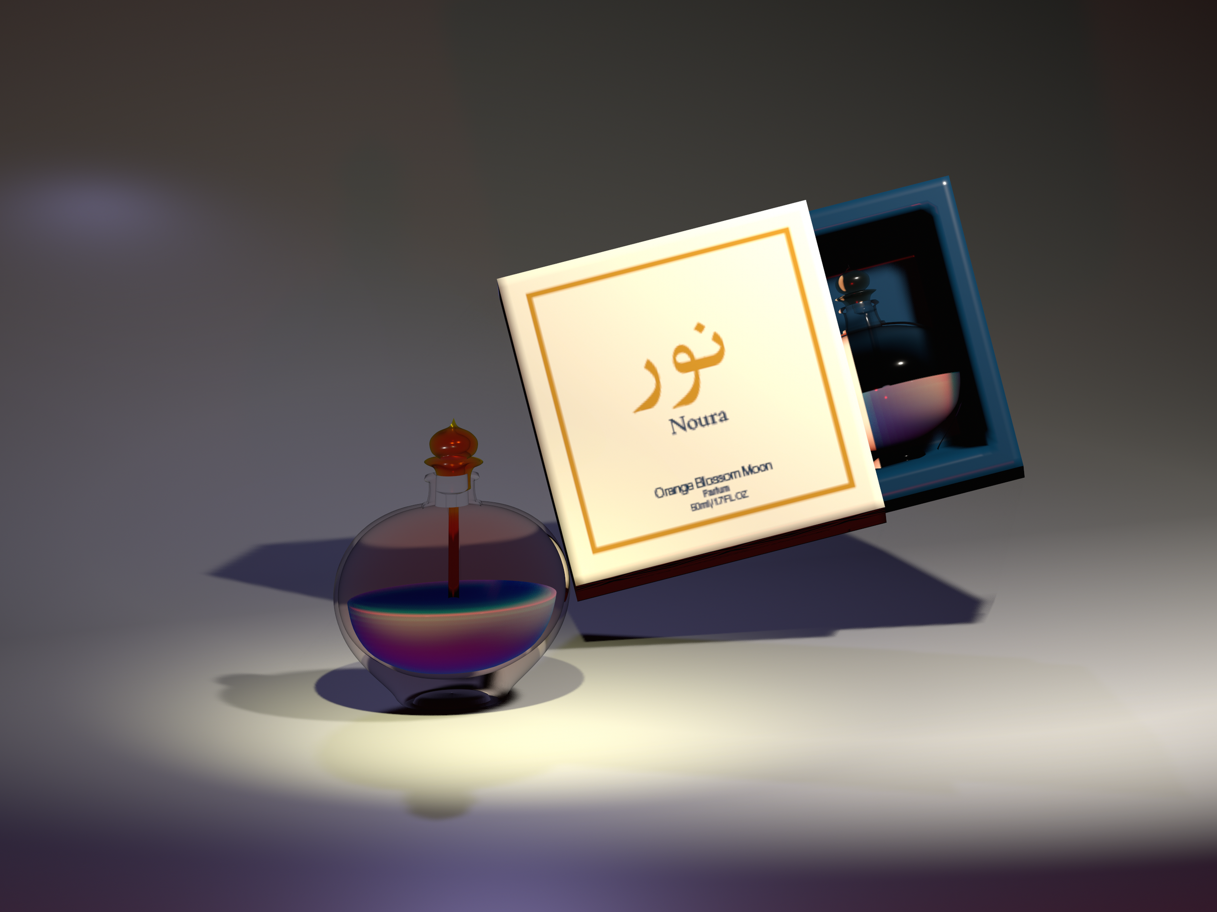 3d model and render of perfume bottle and 3d mockup of box
