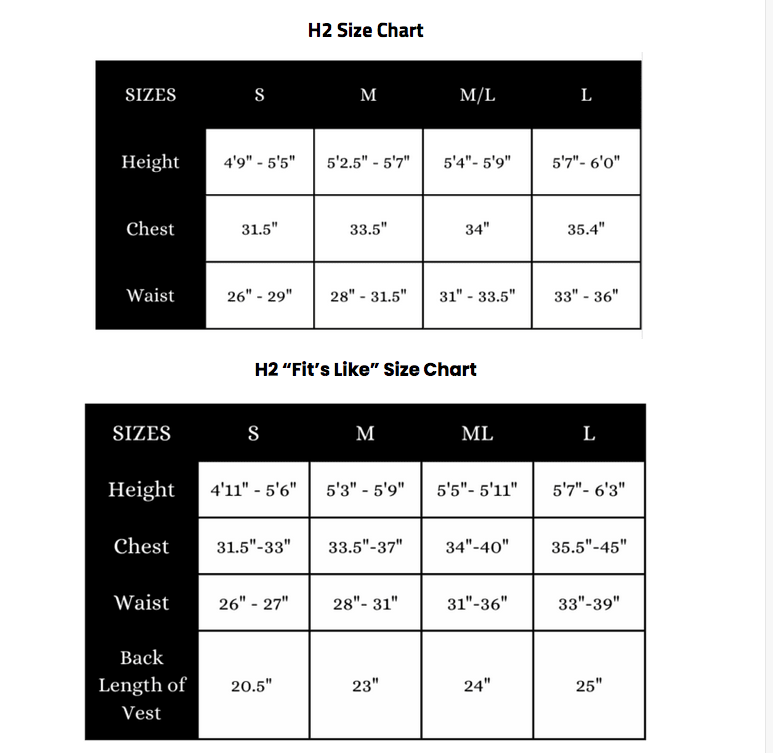 Hit Air Advantage H2 Size Chart