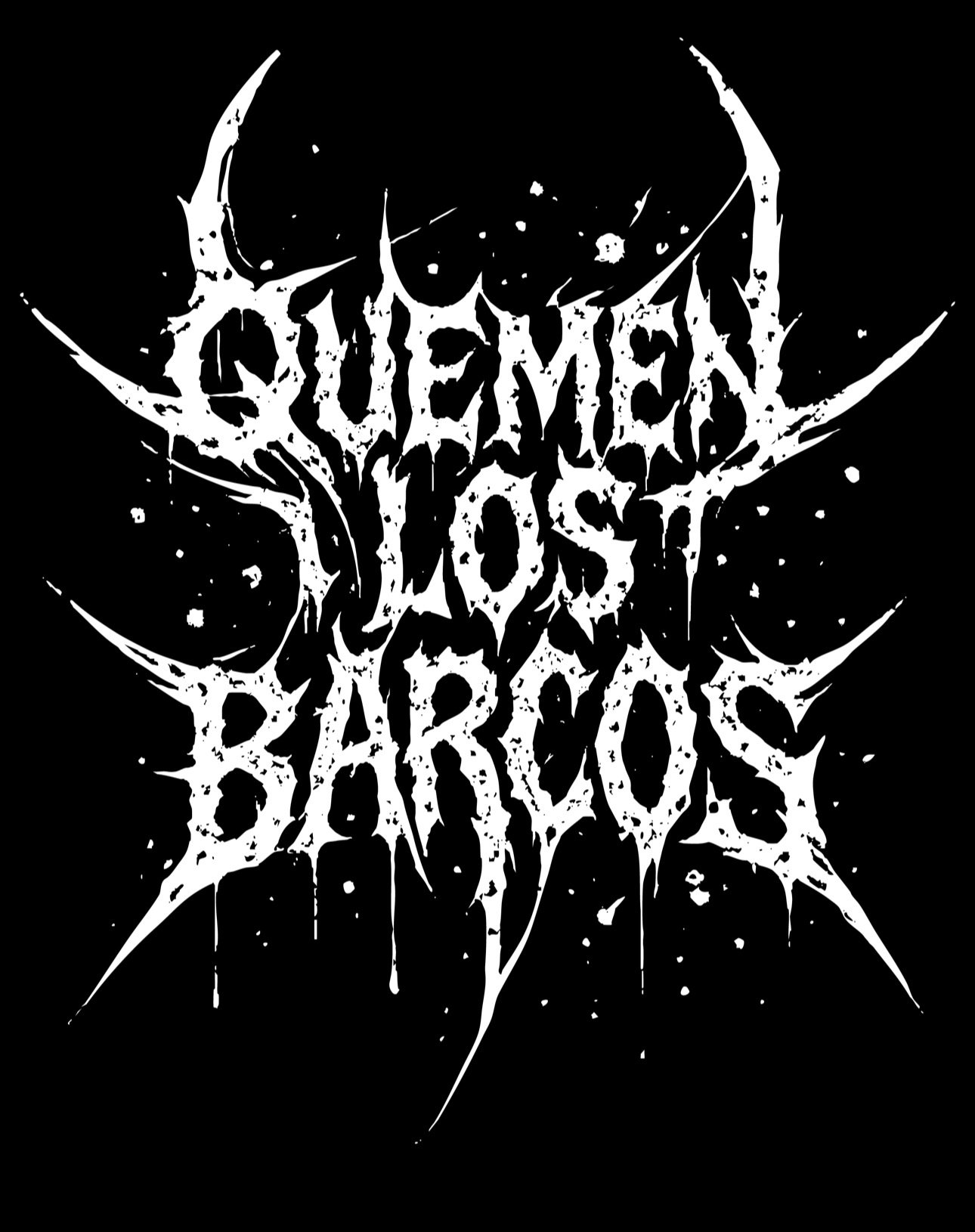 Black and white graphic with jagged, messy text that reads 'Queens of the Lost Paradise'.