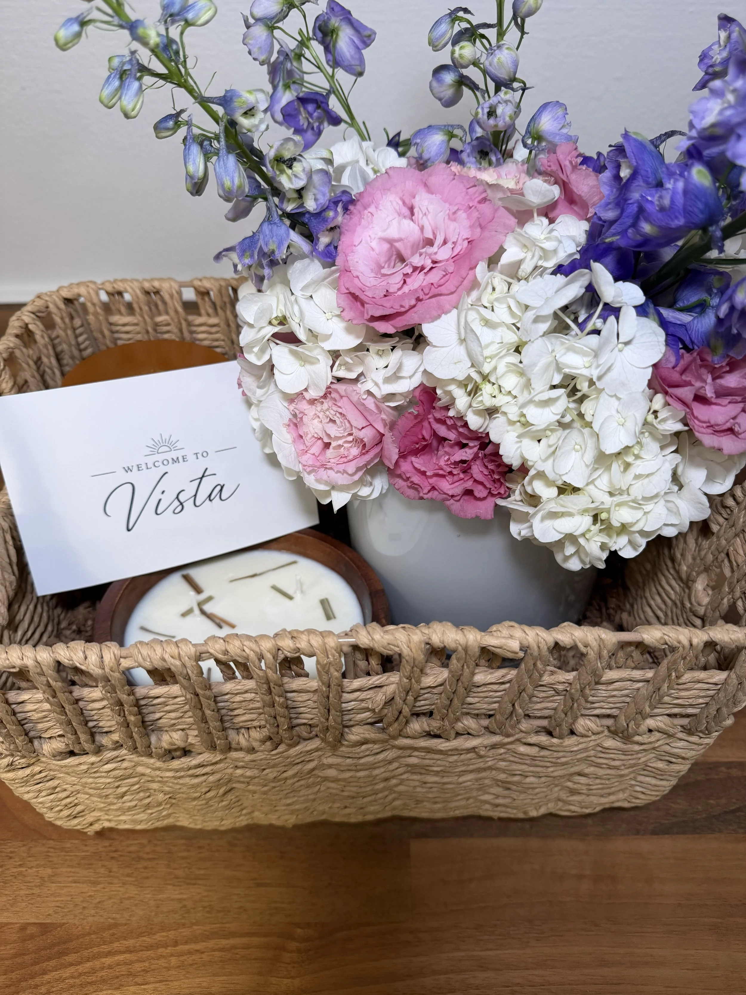 A La Carte - Regular floral arrangement, 3 wick candle, customized card, and curated item add on: box of chocolates 