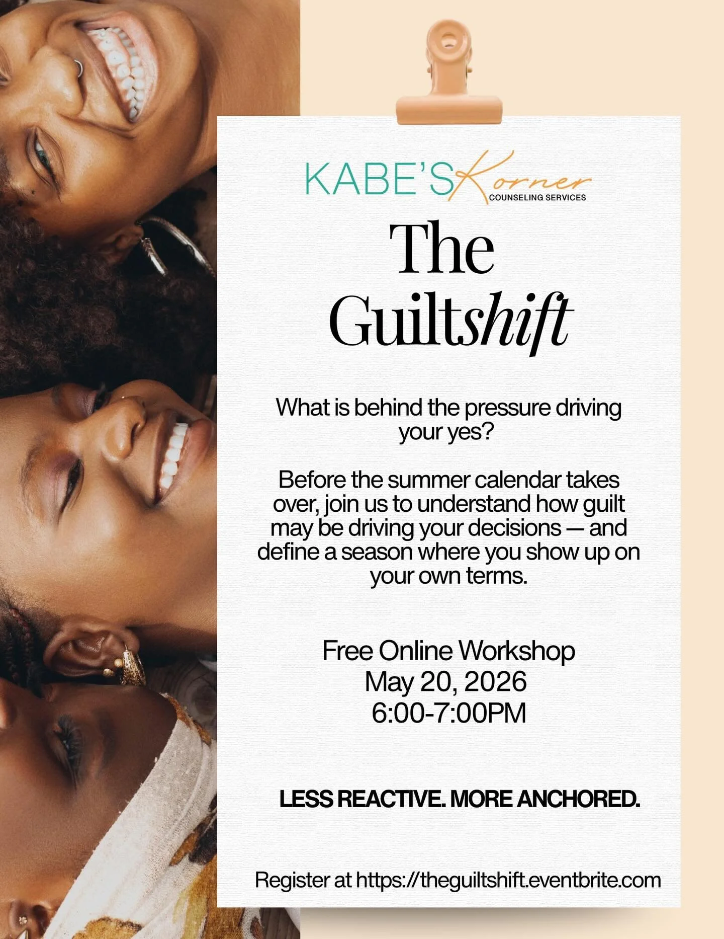 Happy Mental Health Awareness Month! 🤍

Summer is not even here yet, but we can already feel it coming!

The GuiltShift is a free one-hour virtual workshop where we will get clear on what is behind the pressure driving your yes. You&rsquo;ll receive