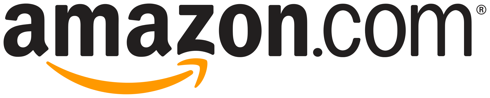 Amazon.com logo with black text and an orange curved arrow underneath.