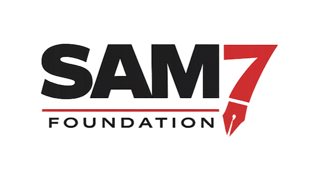 Logo for the Sam7 Foundation featuring bold black text and a red stylized number 7.