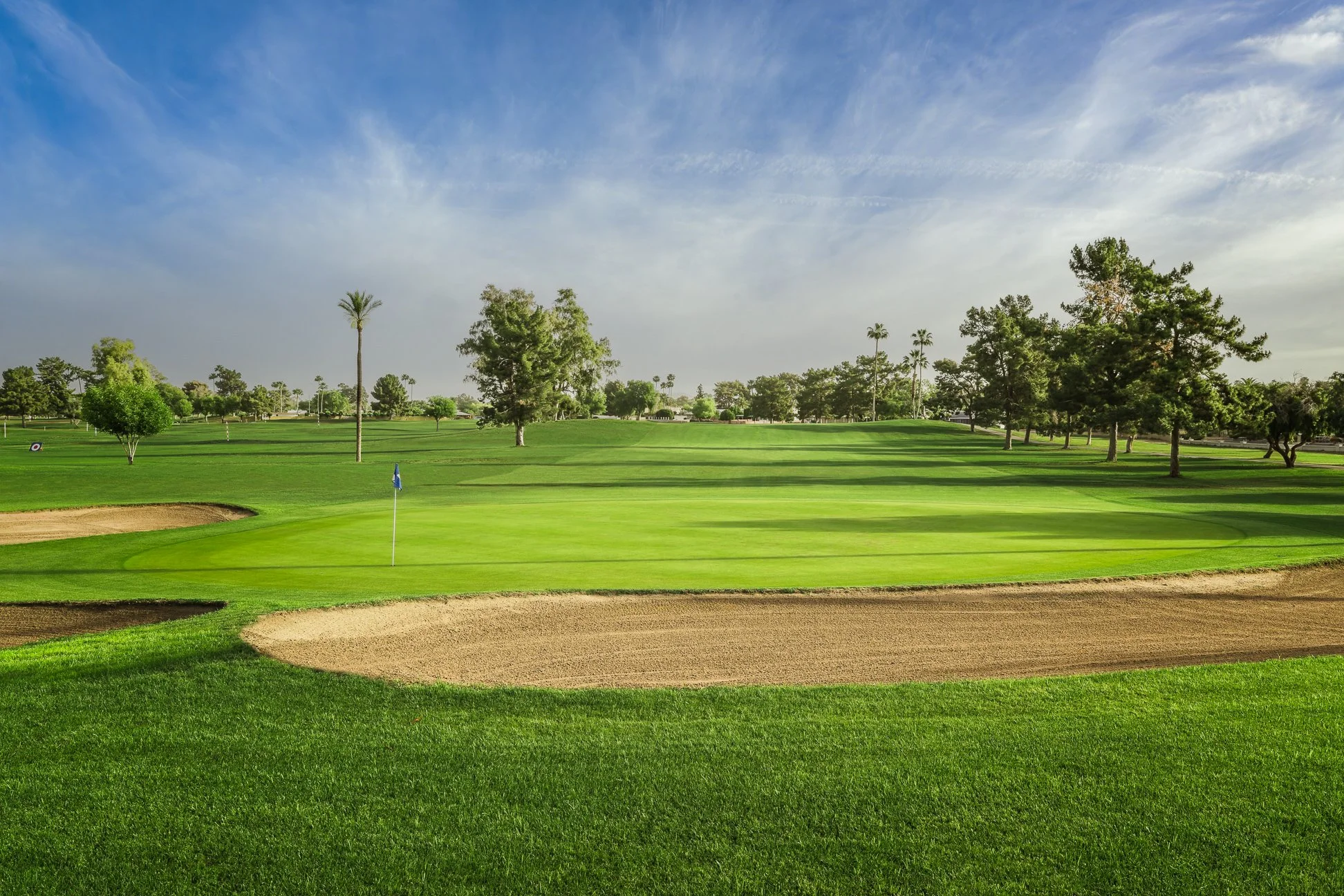 View of a sand bunker on the 9th hole at Union Hills Golf Club in Sun City, Arizona.
