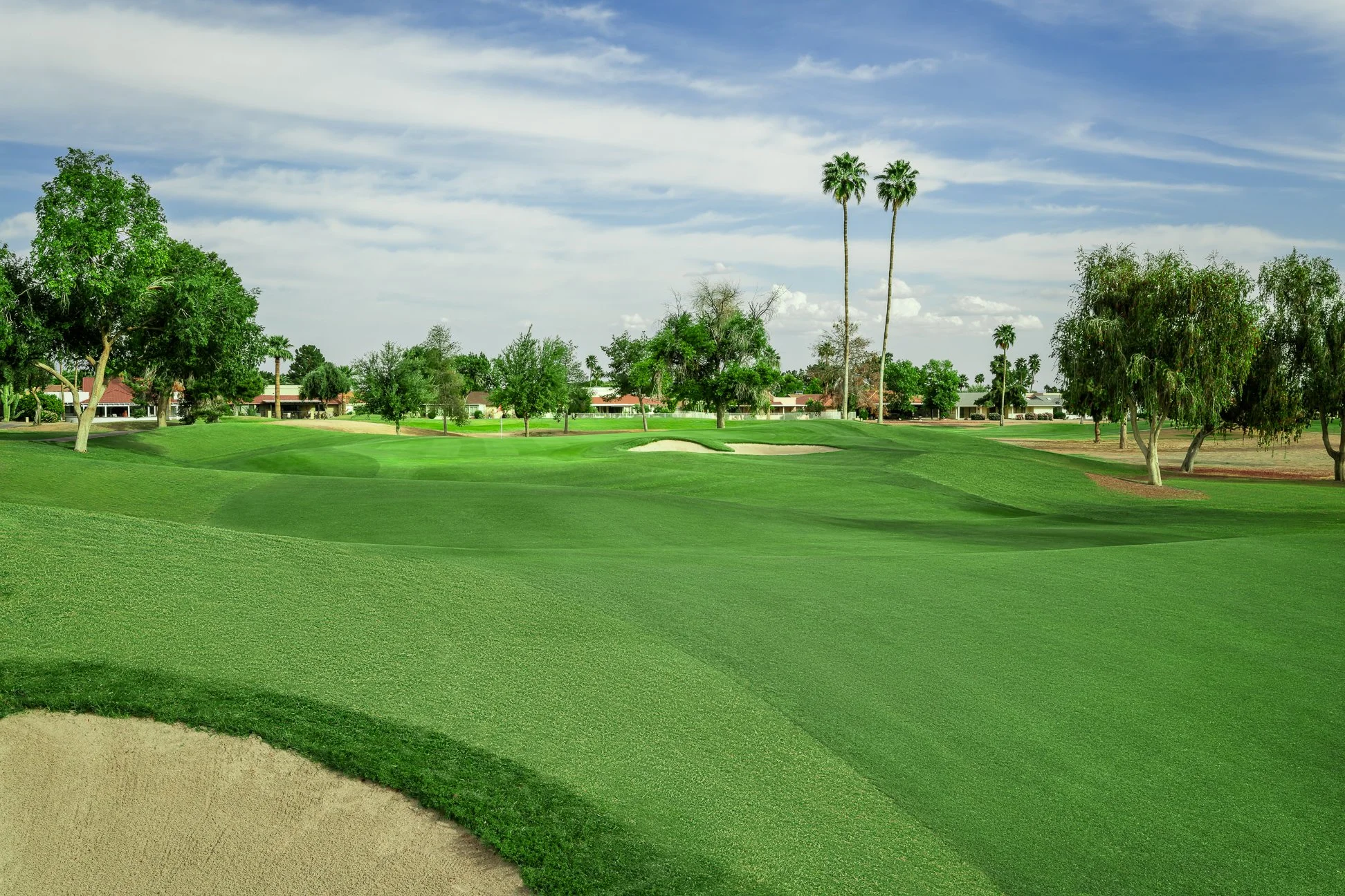 View from the fairway of the 6th hole on the golf course at Briarwood Country Club in Sun City West Arizona