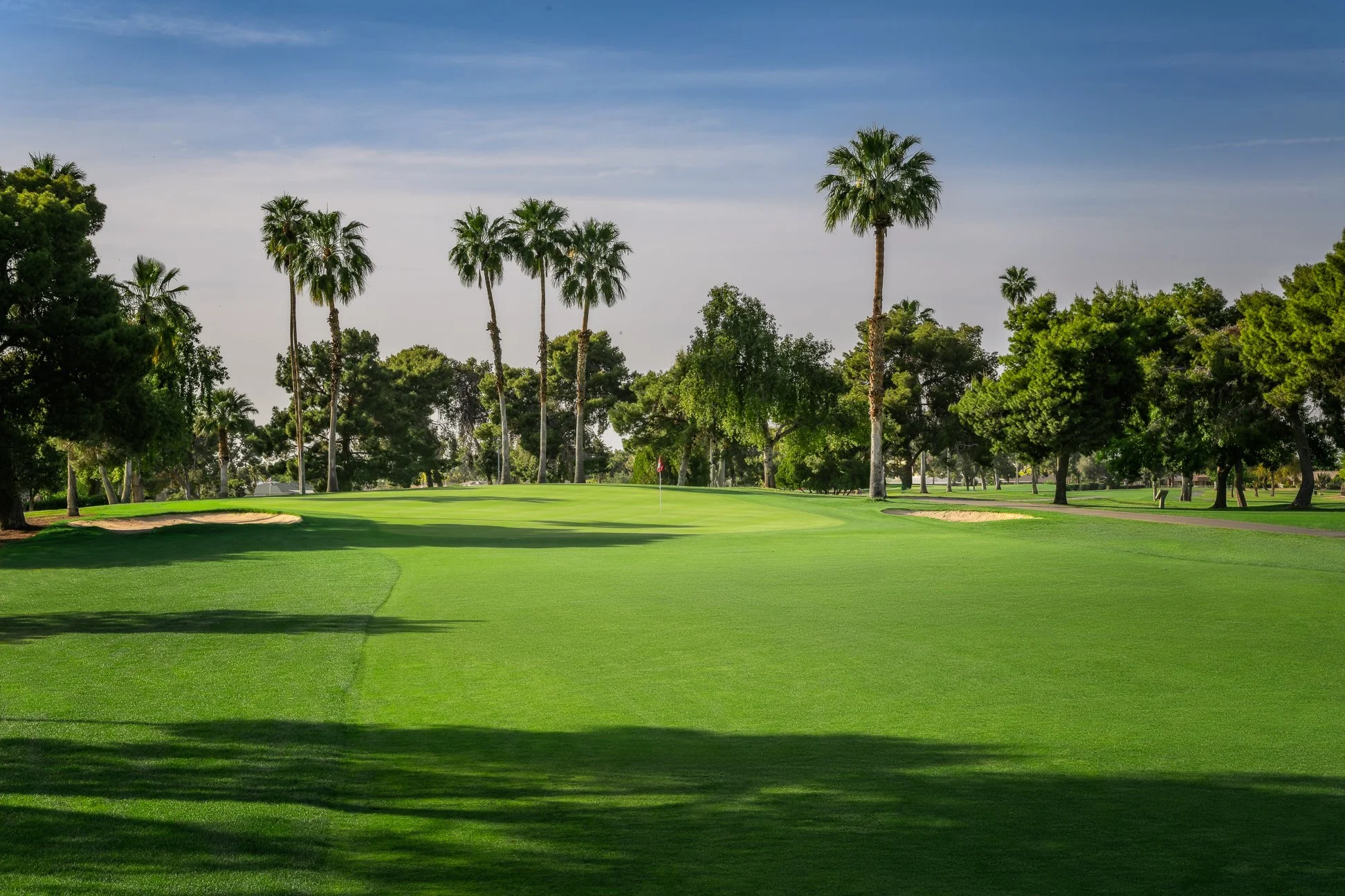 View of the fairway on the 2nd hole of Palmbrook Golf Club in Sun City, Arizona.